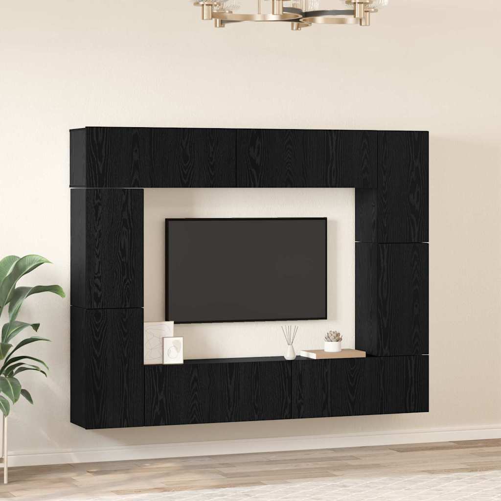8 Piece TV Cabinet Set Engineered Wood Width 80 cm Black oak
