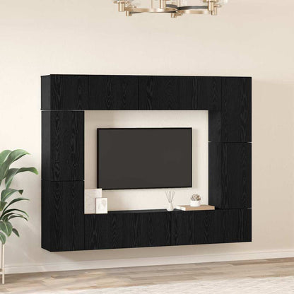 8 Piece TV Cabinet Set Engineered Wood Width 80 cm Black oak