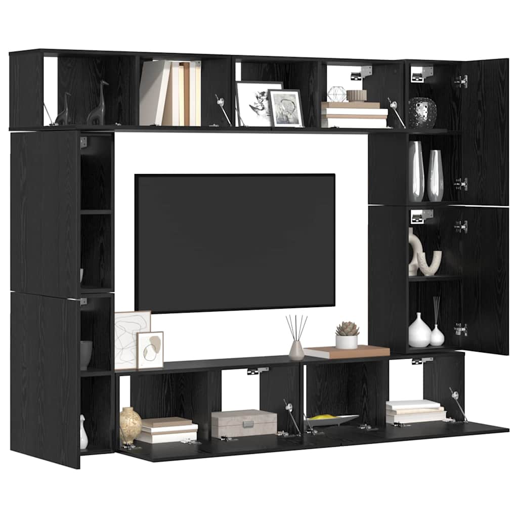 8 Piece TV Cabinet Set Engineered Wood Width 80 cm Black oak