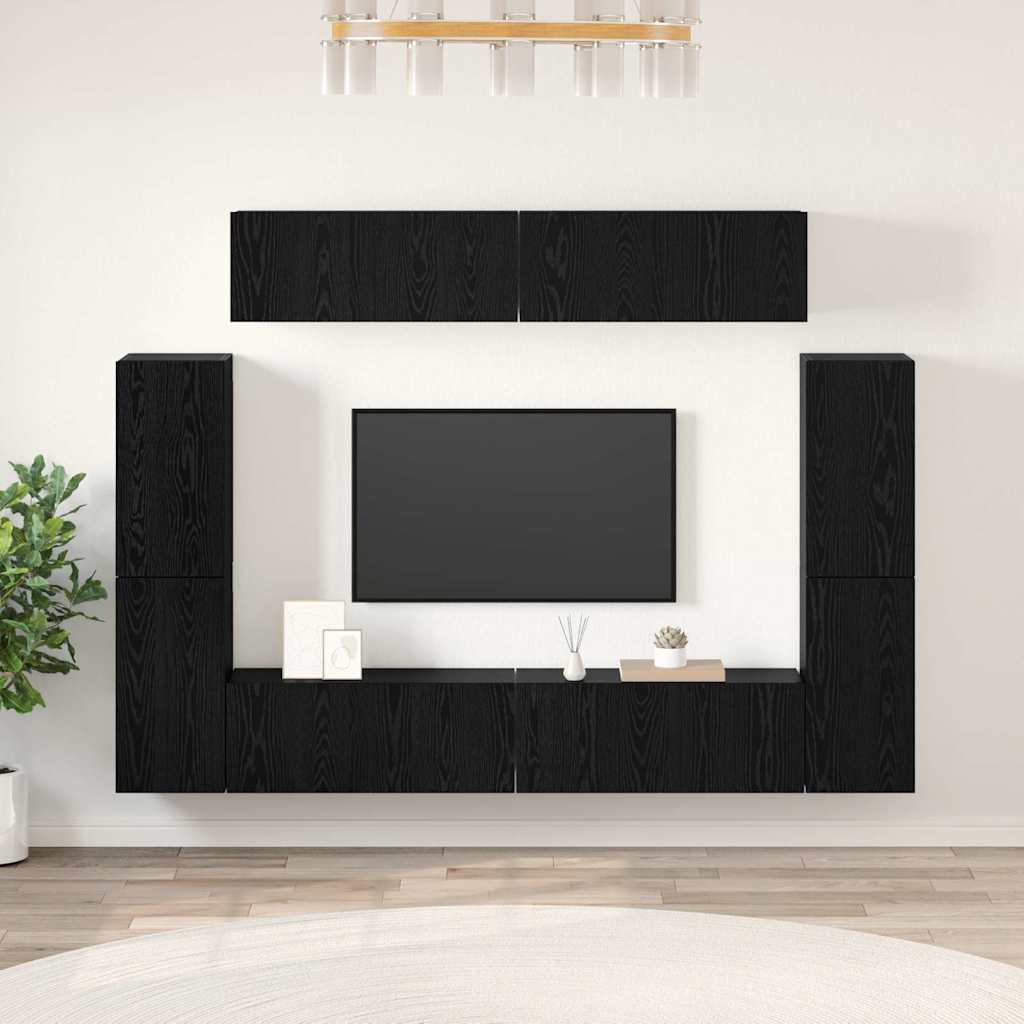 8 Piece TV Cabinet Set Engineered Wood Black oak 80 cm