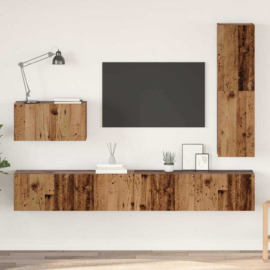 4 Piece TV Cabinet Set Engineered Wood Height 110 cm Old wood