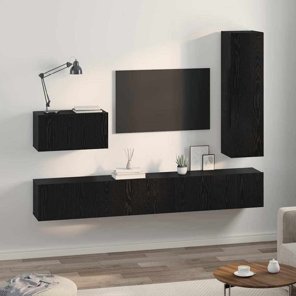 4 Piece TV Cabinet Set Engineered Wood Height 110 cm Black oak