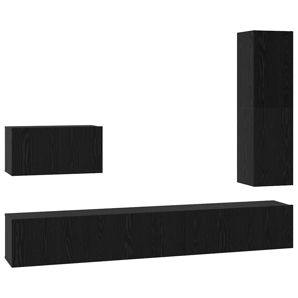 4 Piece TV Cabinet Set Engineered Wood Height 110 cm Black oak