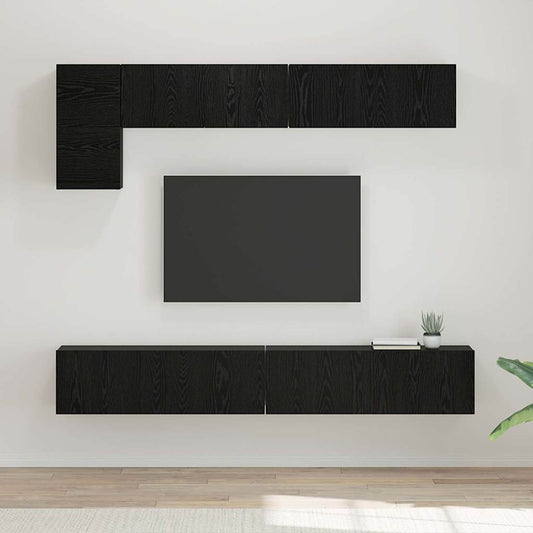 5 Piece TV Cabinet Set Engineered Wood Width 100 cm Black oak