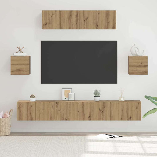 TV Cabinet Set Engineered Wood 7 pcs Width 80 cm Artisan oak