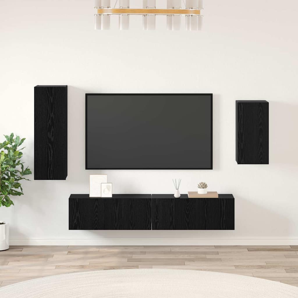 4 Piece TV Cabinet Set Engineered Wood Width 80 cm Black oak