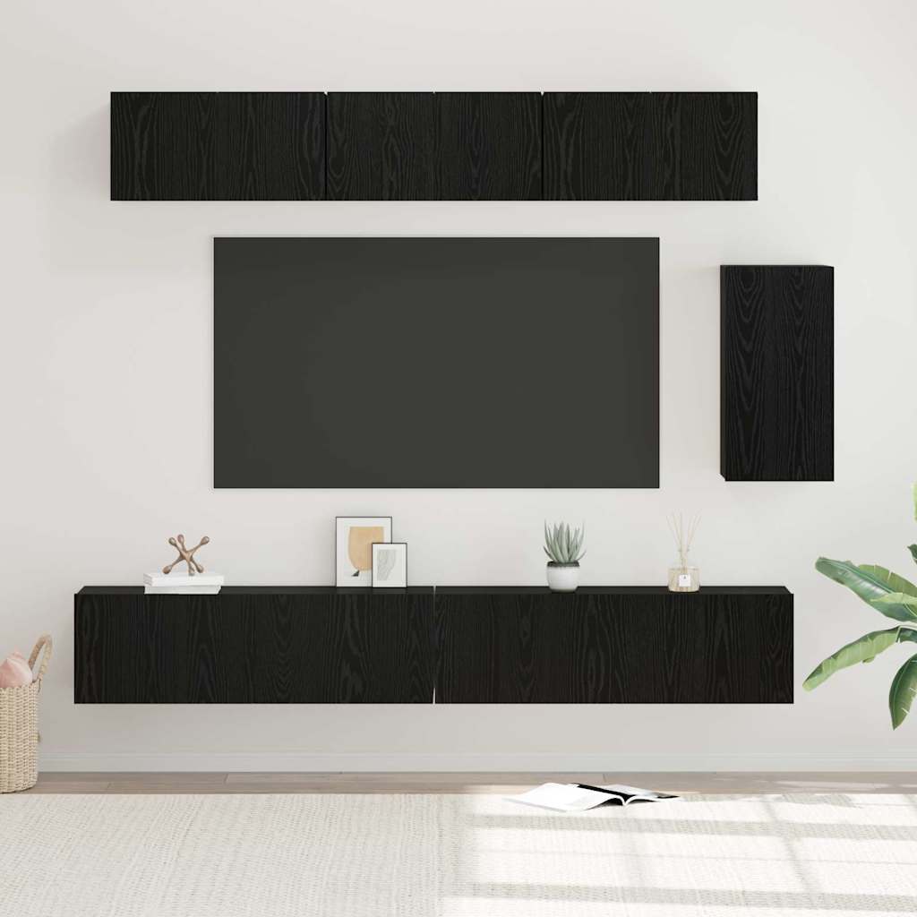 TV Cabinet Set Engineered Wood 6 pcs Black oak