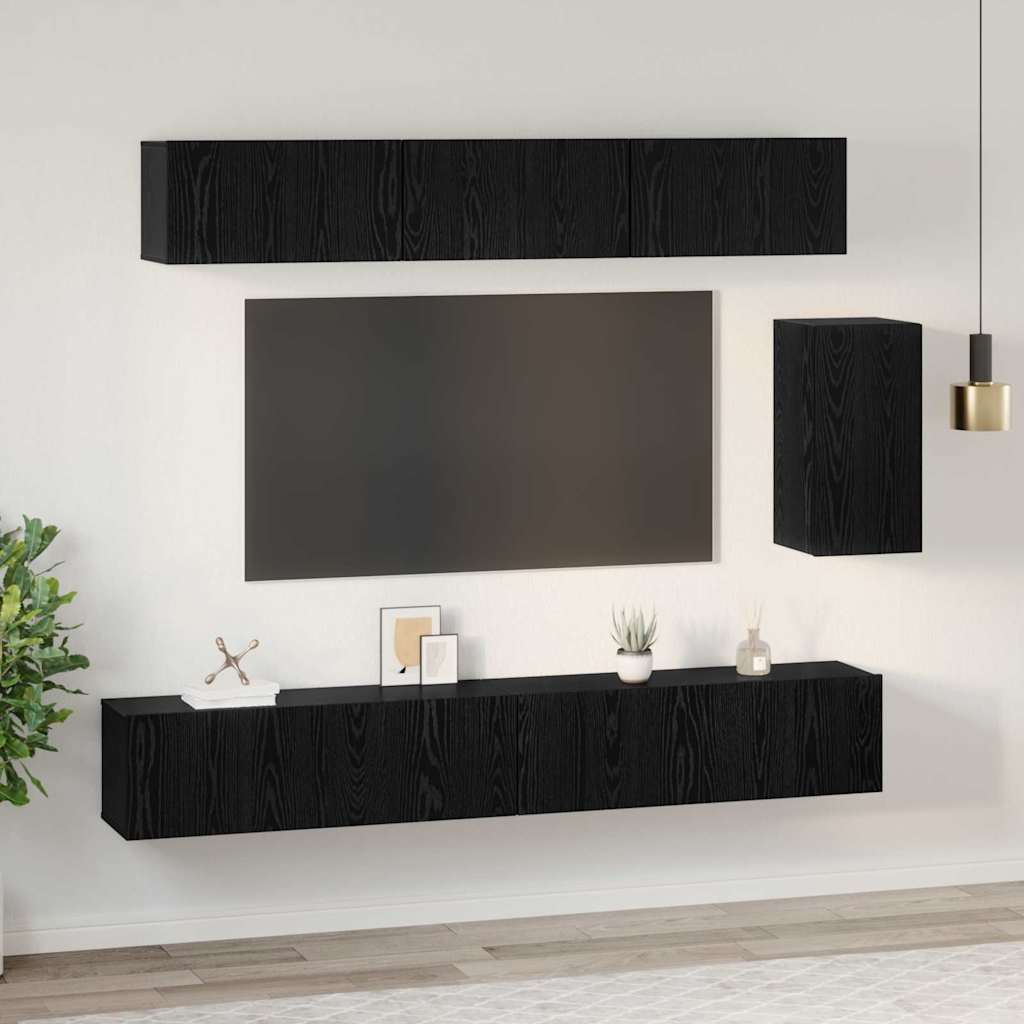 TV Cabinet Set Engineered Wood 6 pcs Black oak