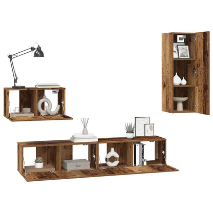 4 Piece TV Cabinet Set Engineered Wood Height 90 cm Old wood