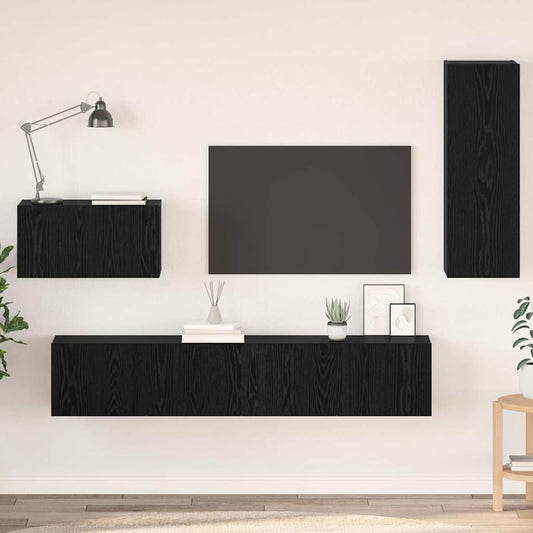 4 Piece TV Cabinet Set Engineered Wood Height 90 cm Black oak