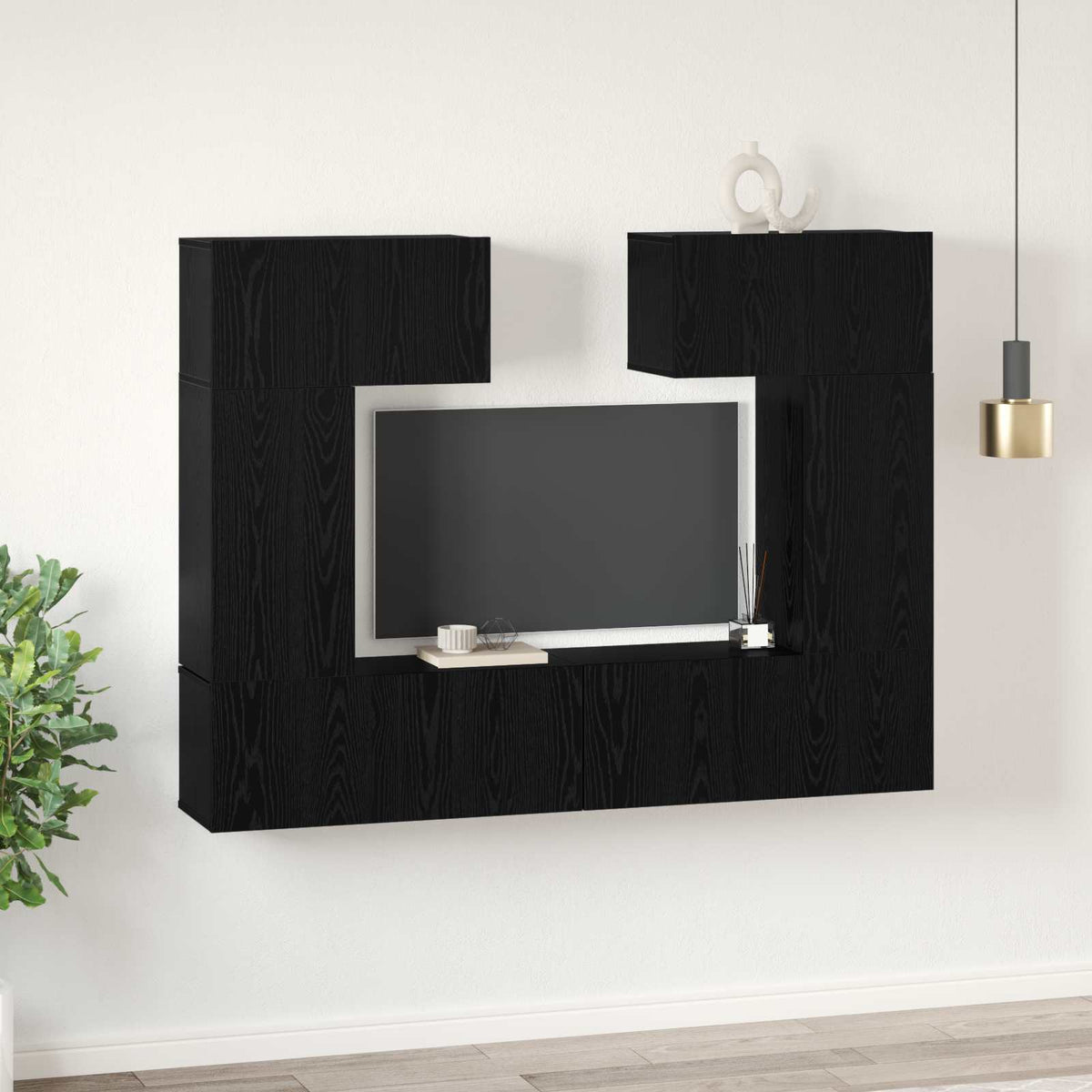 6 Piece TV Cabinet Set Engineered Wood Height 60 cm Black oak