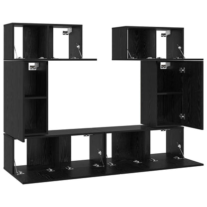 6 Piece TV Cabinet Set Engineered Wood Height 60 cm Black oak