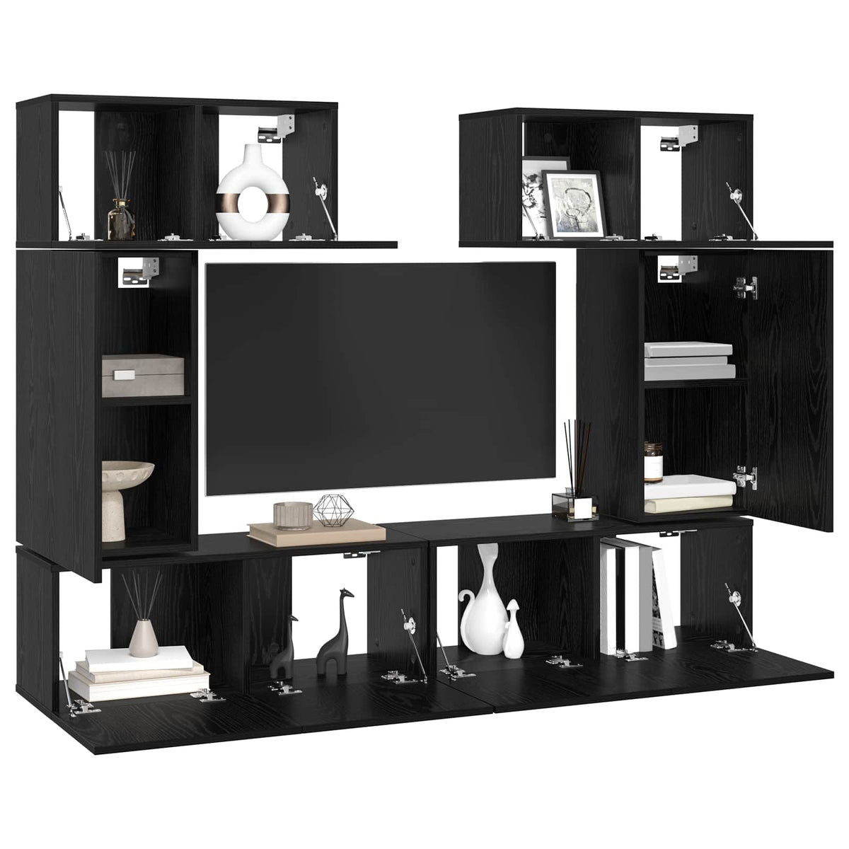 6 Piece TV Cabinet Set Engineered Wood Height 60 cm Black oak