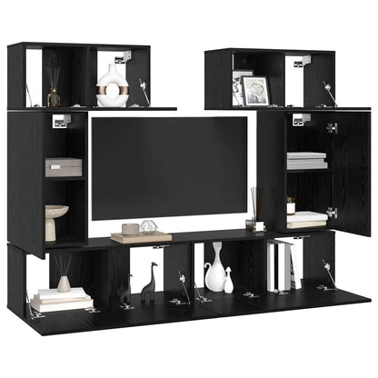 6 Piece TV Cabinet Set Engineered Wood Height 60 cm Black oak