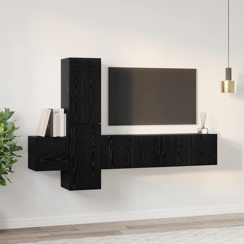 5 Piece TV Cabinet Set Engineered Wood Width 120 cm Black oak