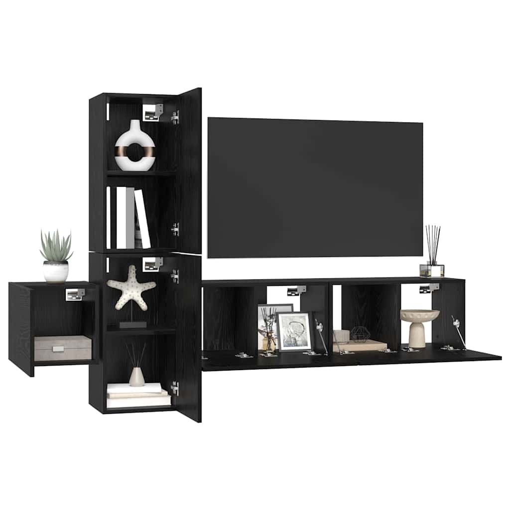 5 Piece TV Cabinet Set Engineered Wood Width 120 cm Black oak