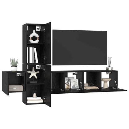 5 Piece TV Cabinet Set Engineered Wood Width 120 cm Black oak
