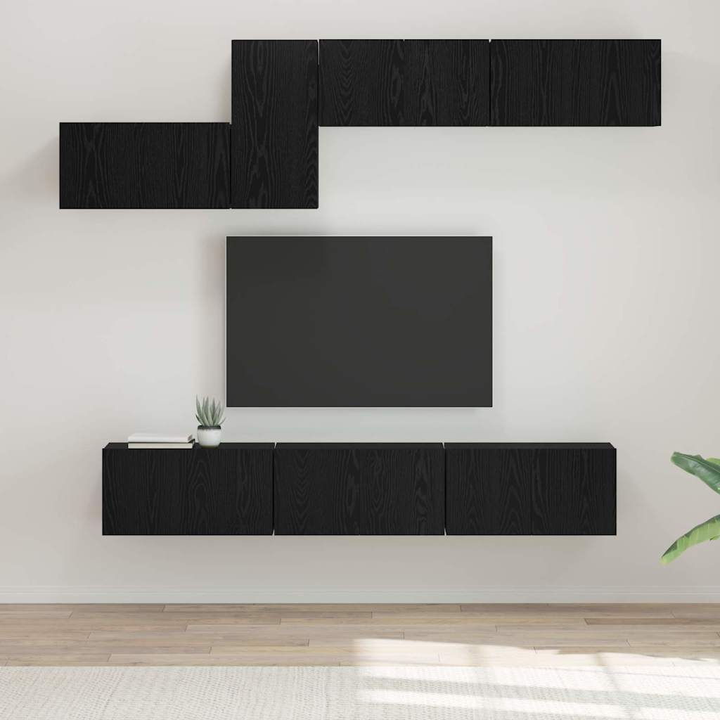 TV Cabinet Set Engineered Wood 7 pcs Black oak