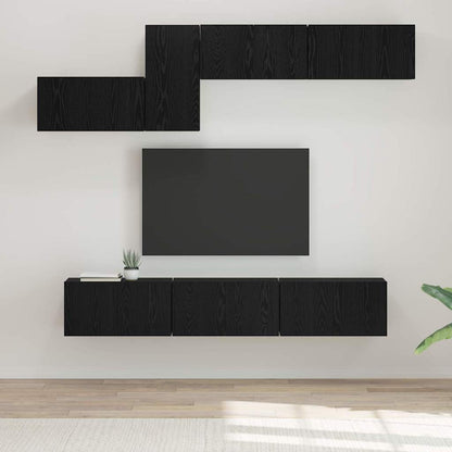 TV Cabinet Set Engineered Wood 7 pcs Black oak