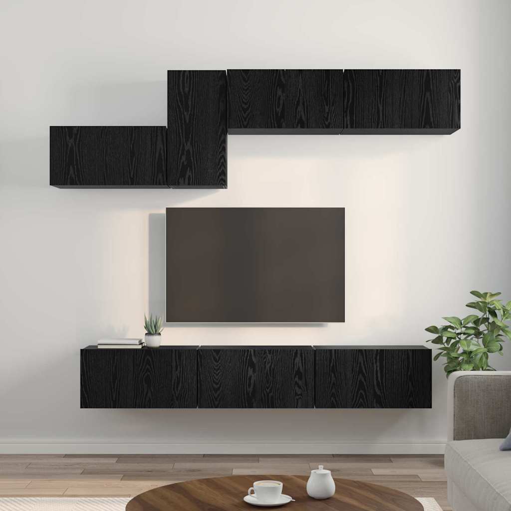 TV Cabinet Set Engineered Wood 7 pcs Black oak
