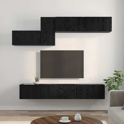 TV Cabinet Set Engineered Wood 7 pcs Black oak