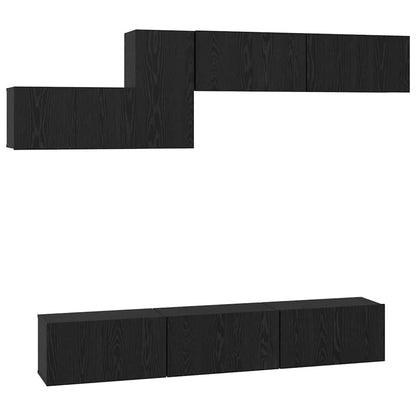 TV Cabinet Set Engineered Wood 7 pcs Black oak