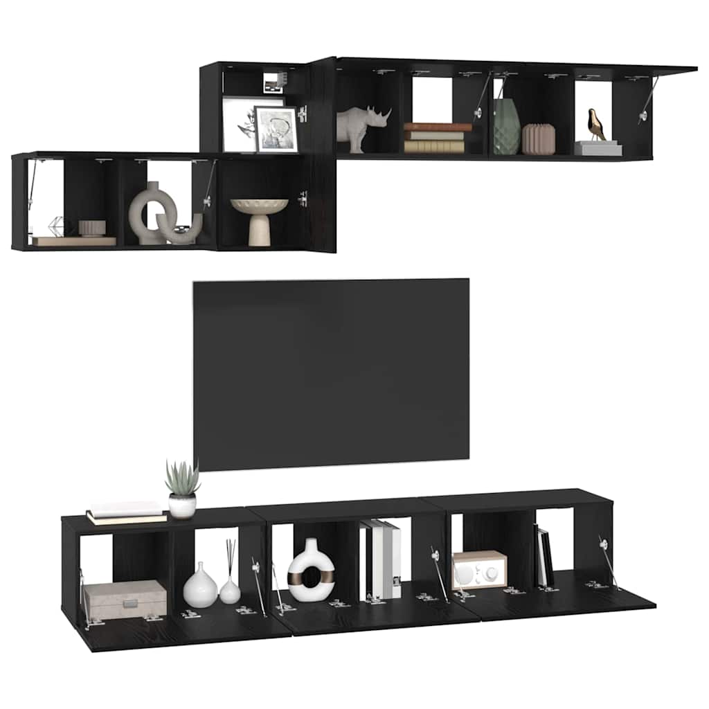 TV Cabinet Set Engineered Wood 7 pcs Black oak