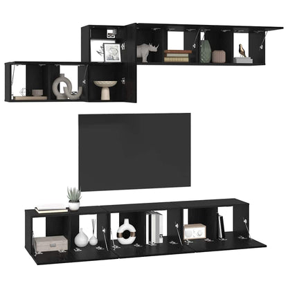 TV Cabinet Set Engineered Wood 7 pcs Black oak