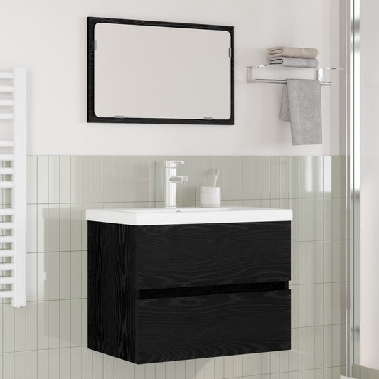 Bathroom Furniture Set Engineered Wood Depth 38.5 cm with Faucet Width 60 cm Black oak