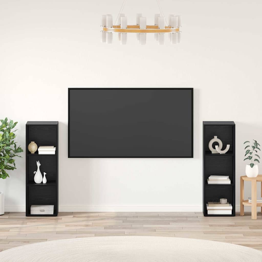 2 Piece TV Cabinet Set 107x35x37 cm Engineered Wood Black oak
