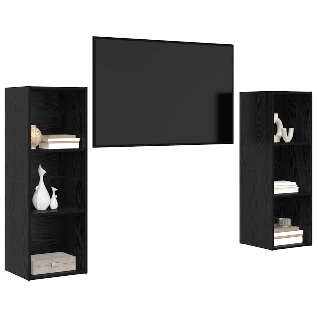 2 Piece TV Cabinet Set 107x35x37 cm Engineered Wood Black oak