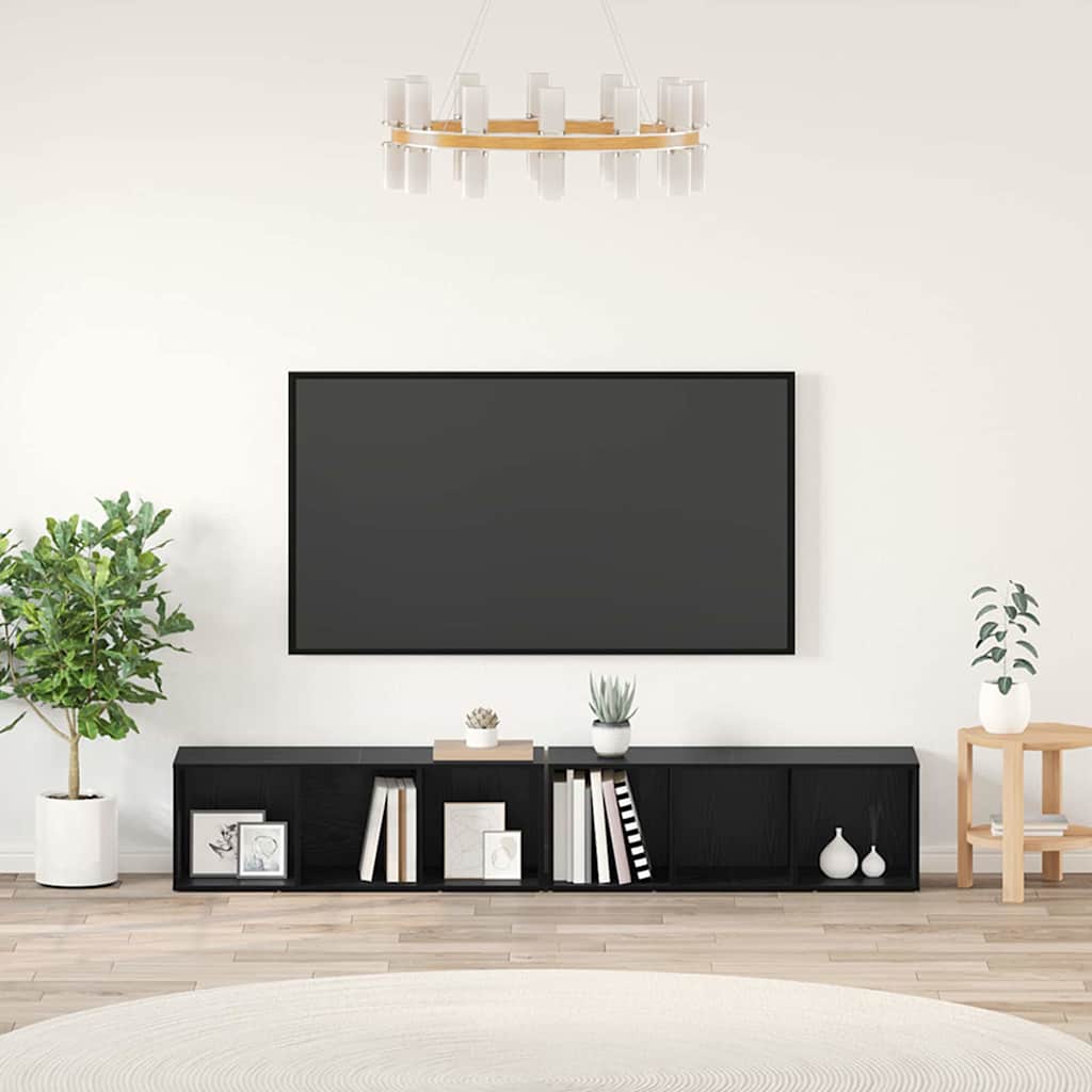 2 Piece TV Cabinet Set 107x35x37 cm Engineered Wood Black oak