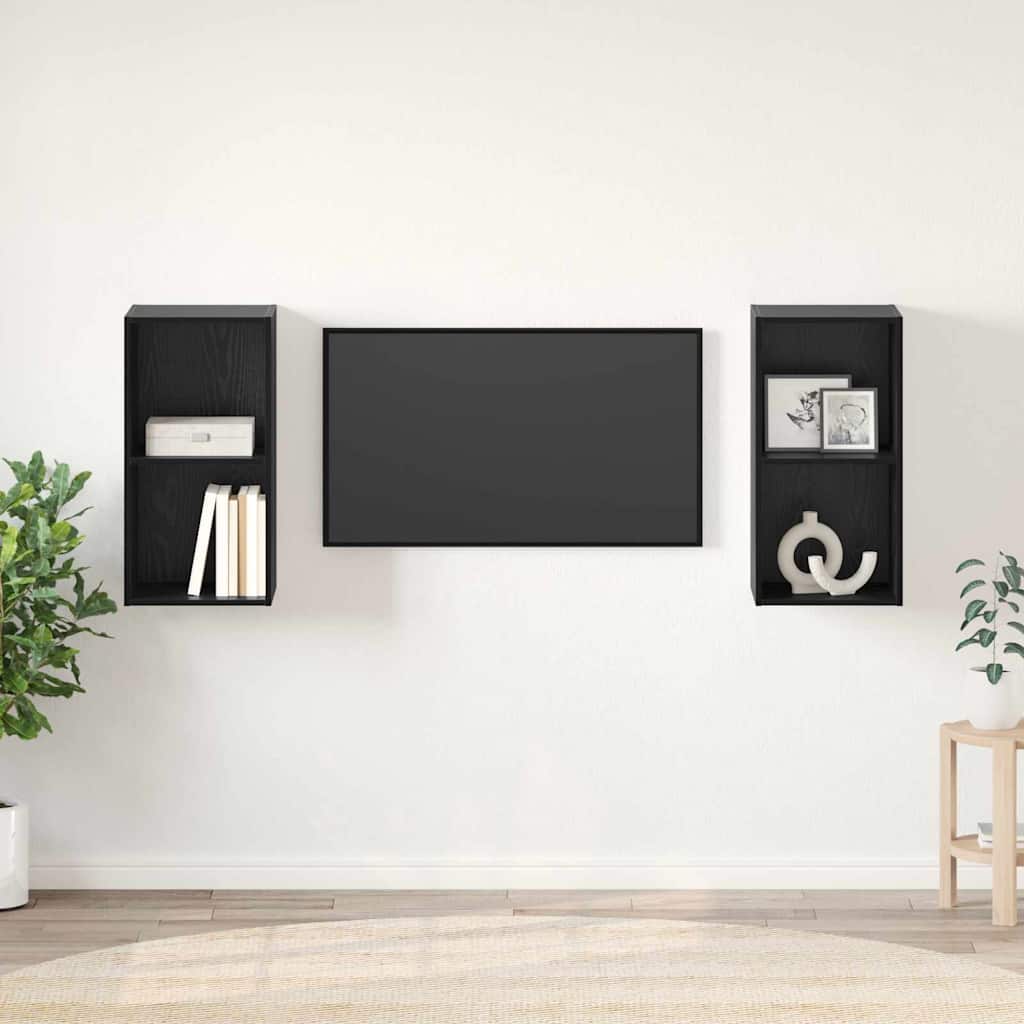 vidaXL TV Cabinet Set 2 pcs Black Oak Engineered Wood 1