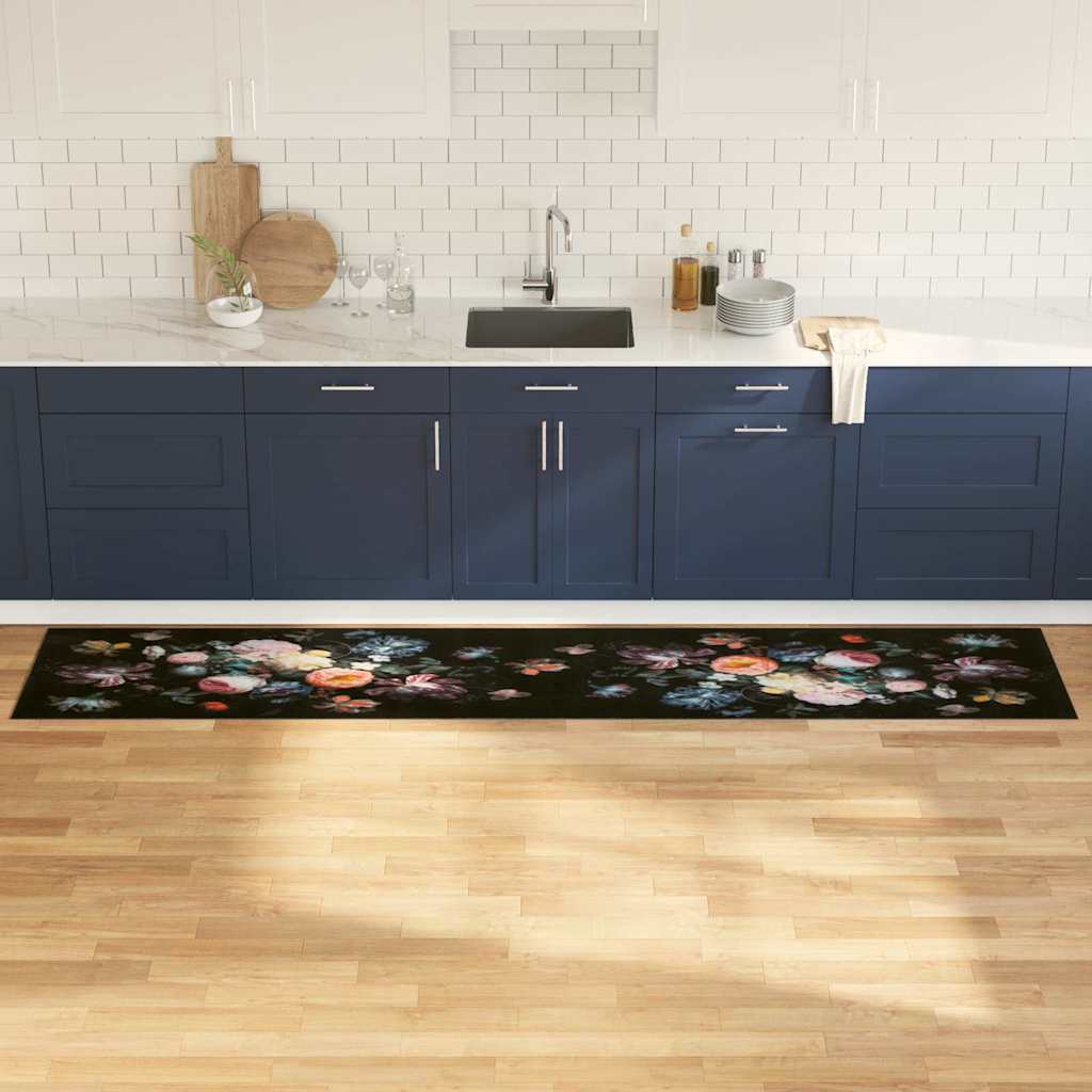 vidaXL Kitchen Rug Black 300 x 60 cm Velvet 1