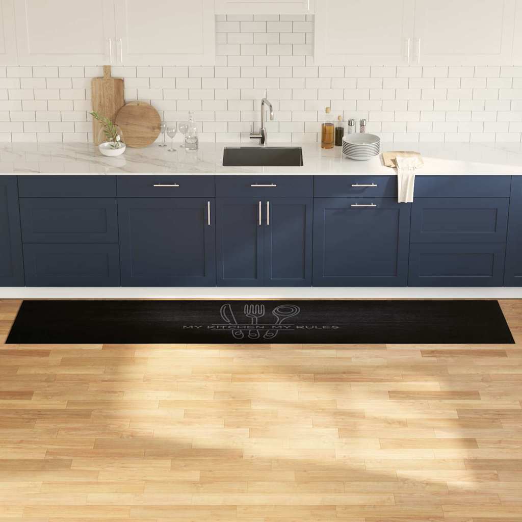 vidaXL Kitchen Rug Cutlery Black 300 x 60 cm Velvet 1