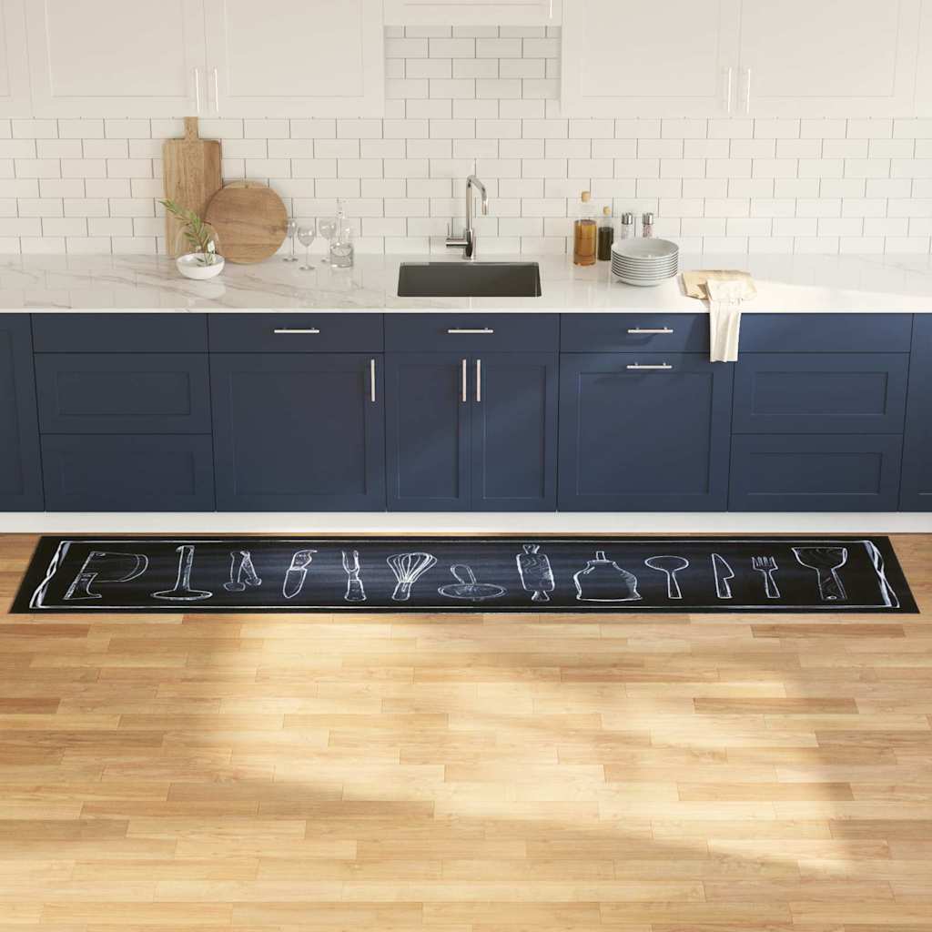 vidaXL Kitchen Rug Black 300 x 60 cm Velvet 1