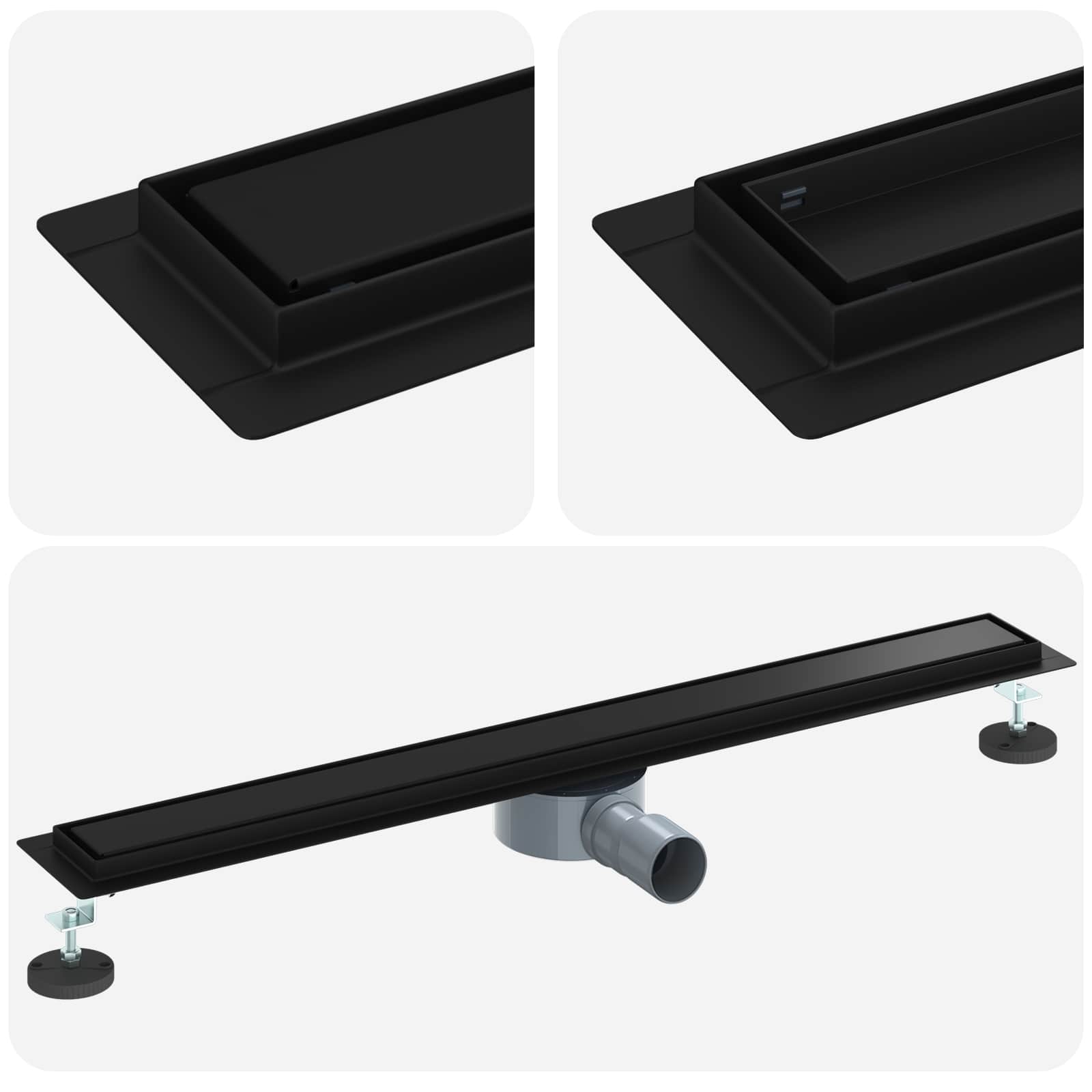 vidaXL Shower Drain 2-in-1 with 360° Siphon Black 80 cm 2