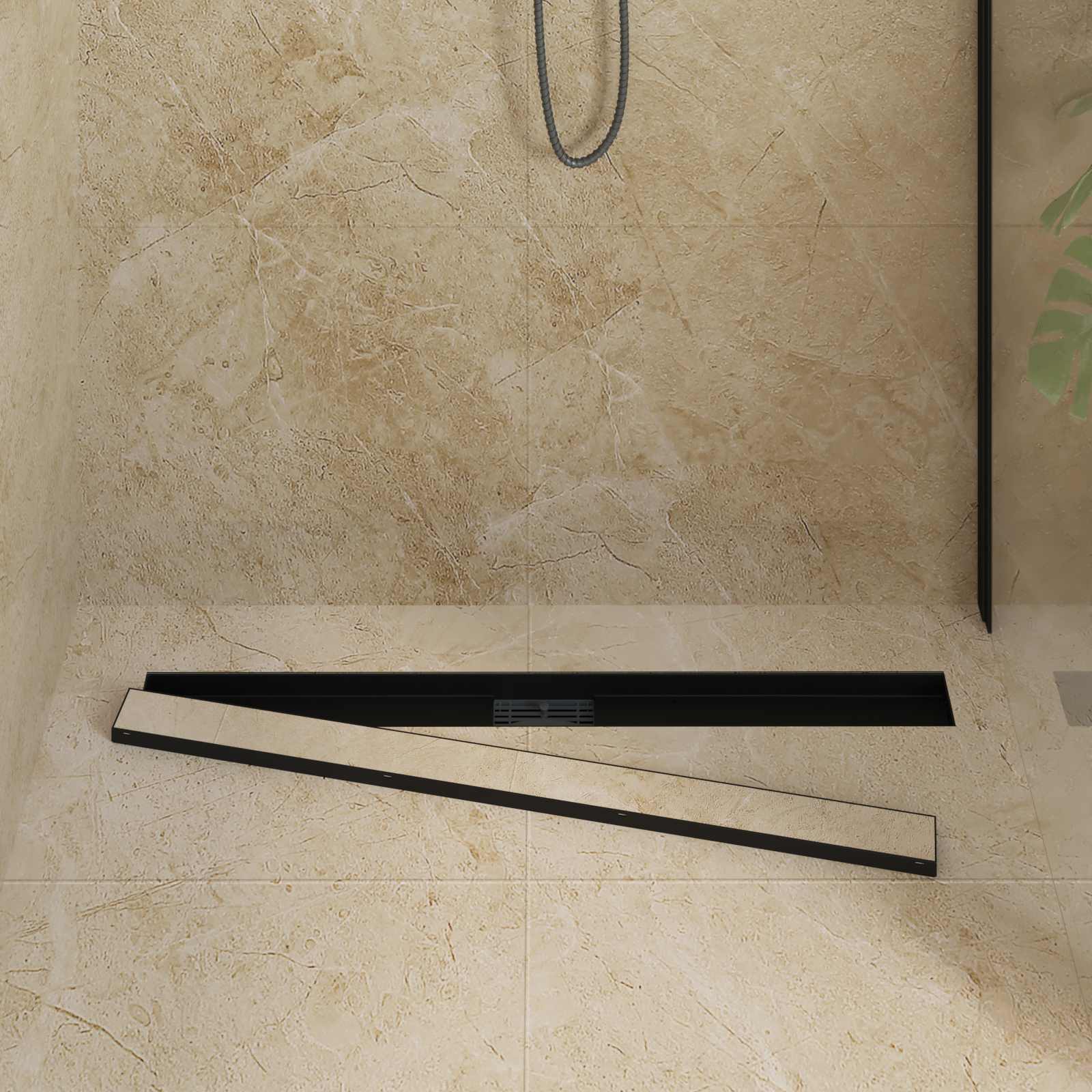 vidaXL 2 in 1 Shower Drain Black 100 cm Stainless Steel 304 3
