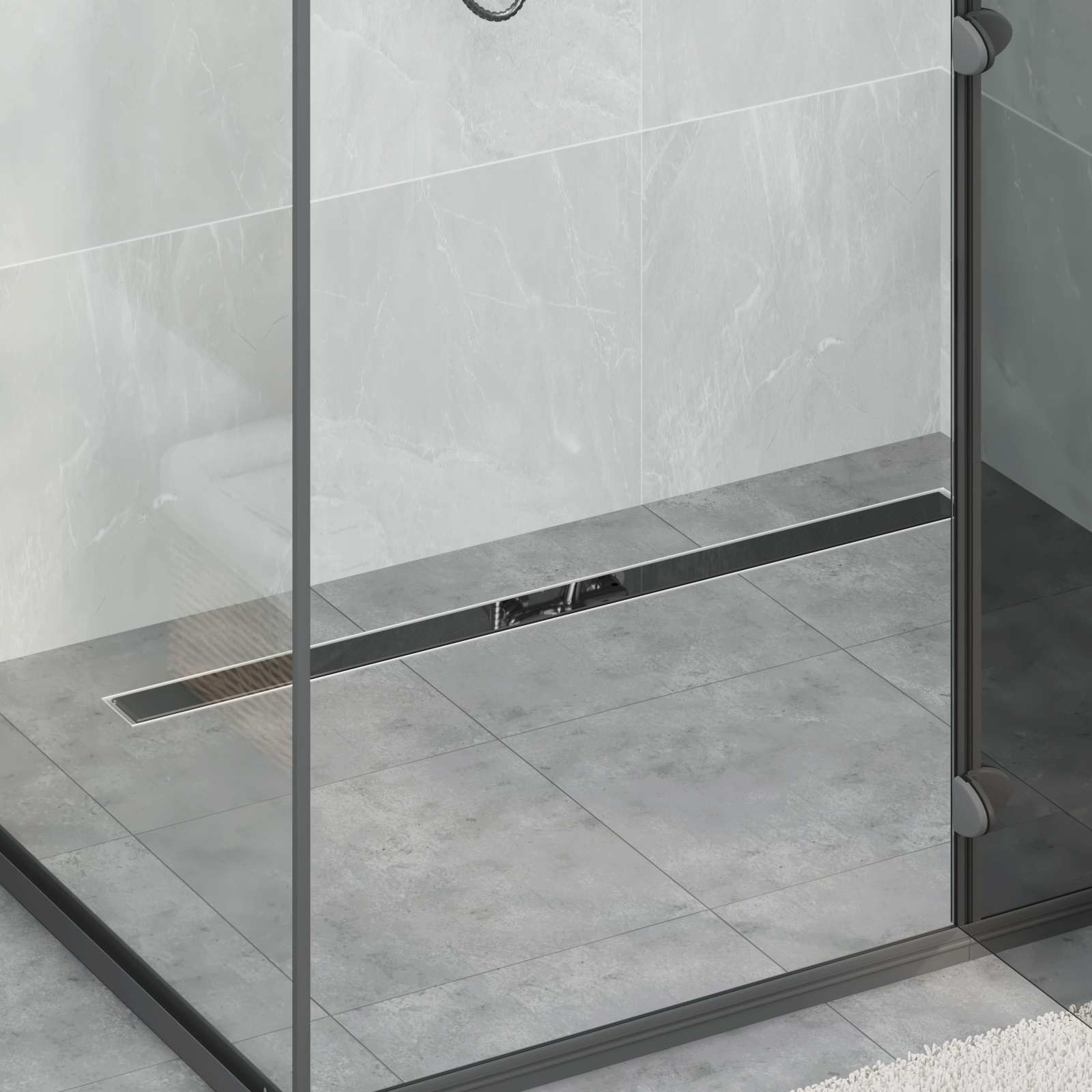vidaXL Shower Drain Glass Cover with 360° Siphon Black 100 cm 1