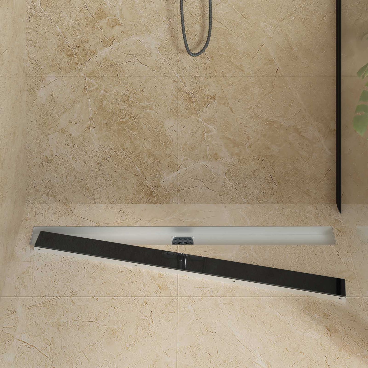 vidaXL Shower Drain Glass Cover with 360° Siphon Black 100 cm 3