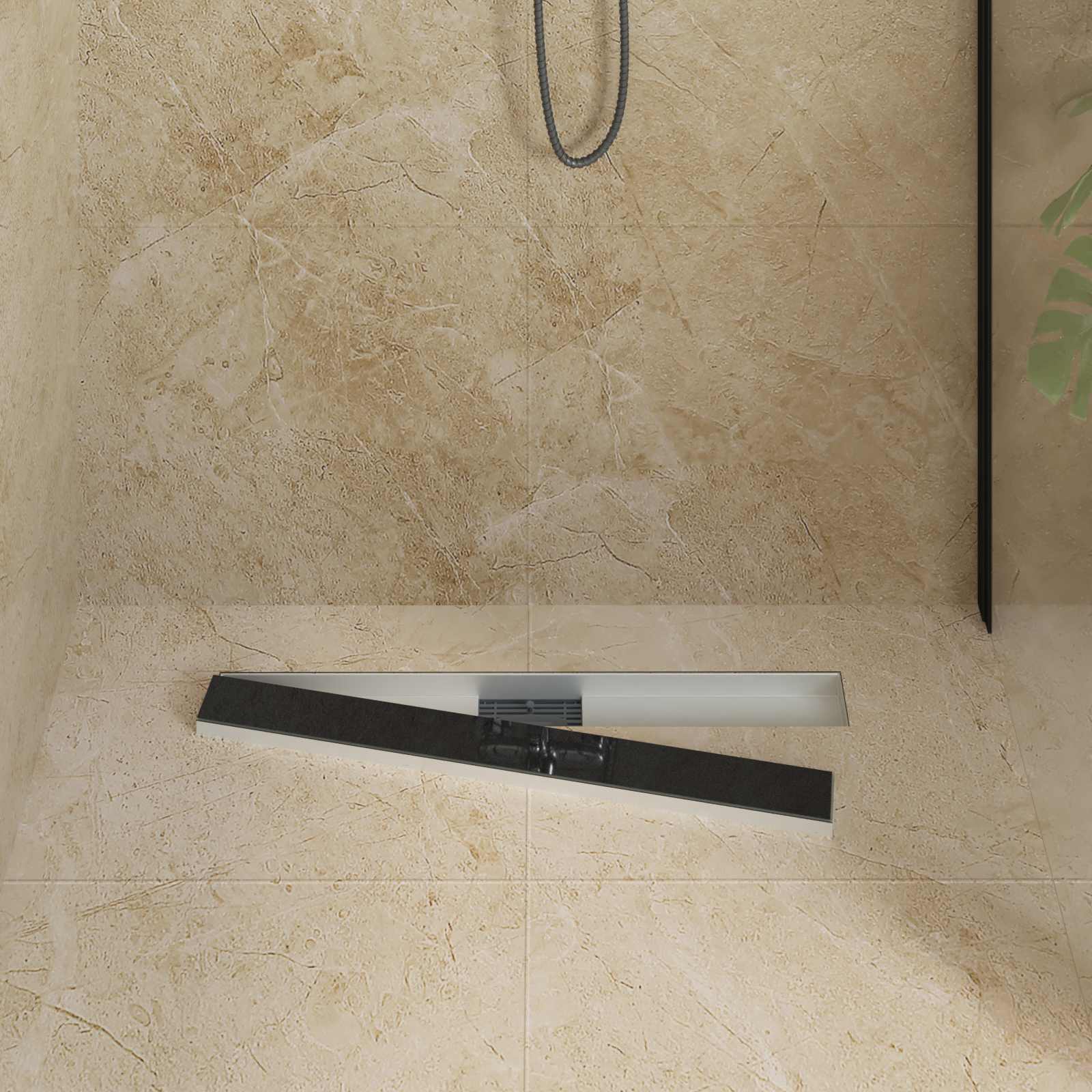 vidaXL Shower Drain with Glass Cover Black 70 cm Stainless Steel 304 3