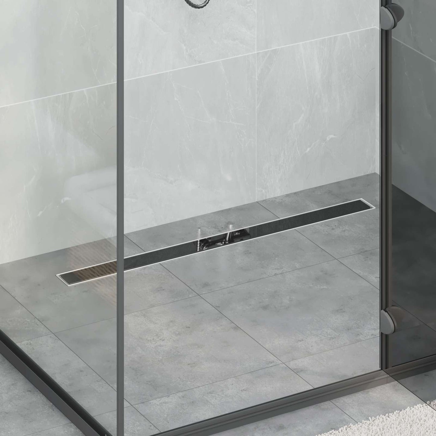 vidaXL Shower Drain with Glass Cover Black 100 cm Stainless Steel 304 1