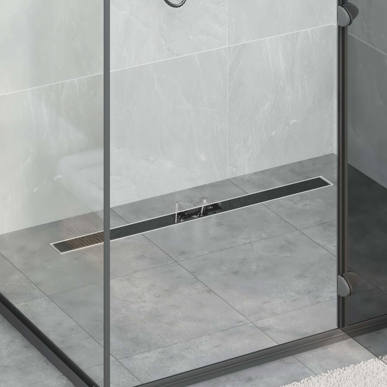 vidaXL Shower Drain with Glass Cover Black 100 cm Stainless Steel 304 1