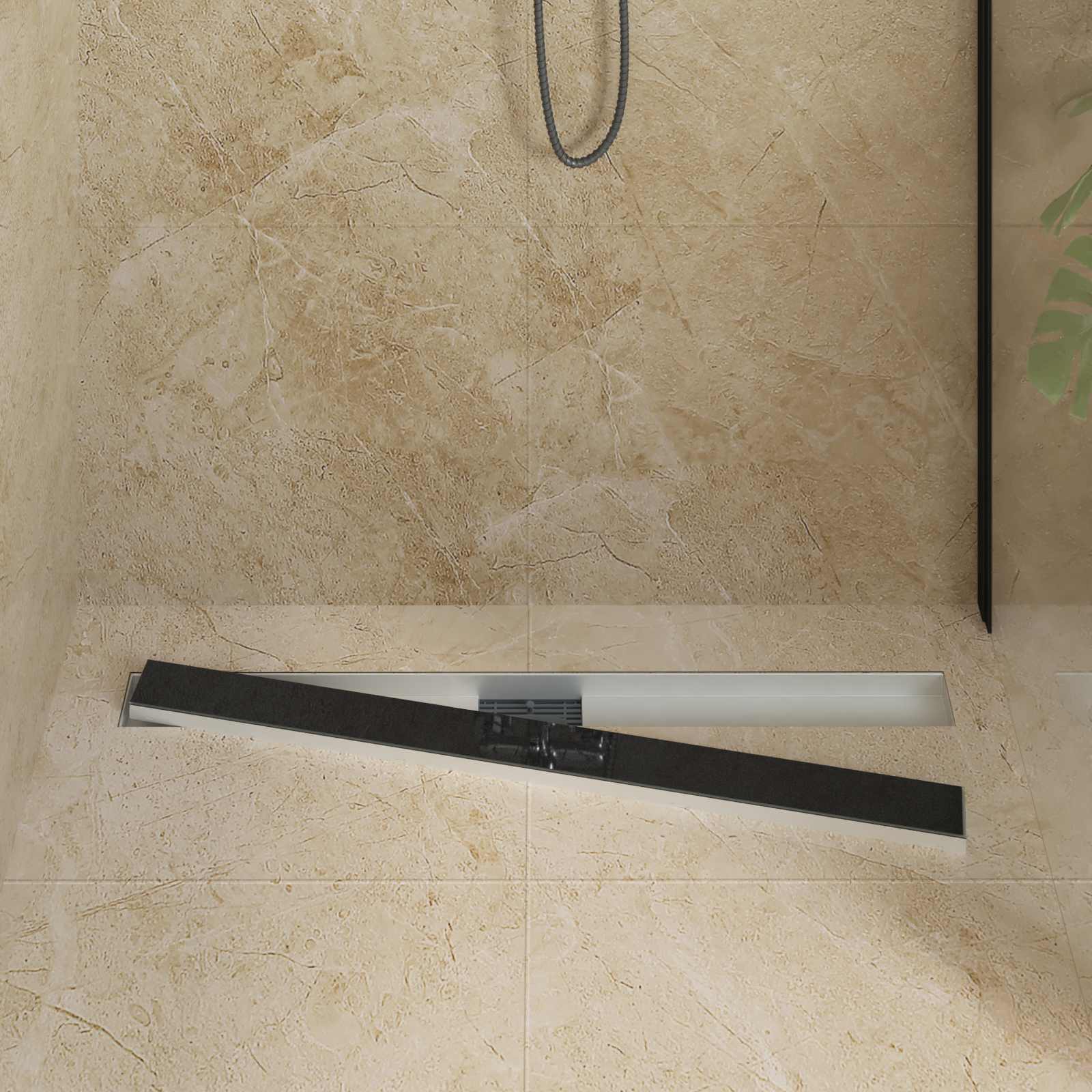 vidaXL Shower Drain with Glass Cover Black 100 cm Stainless Steel 304 3