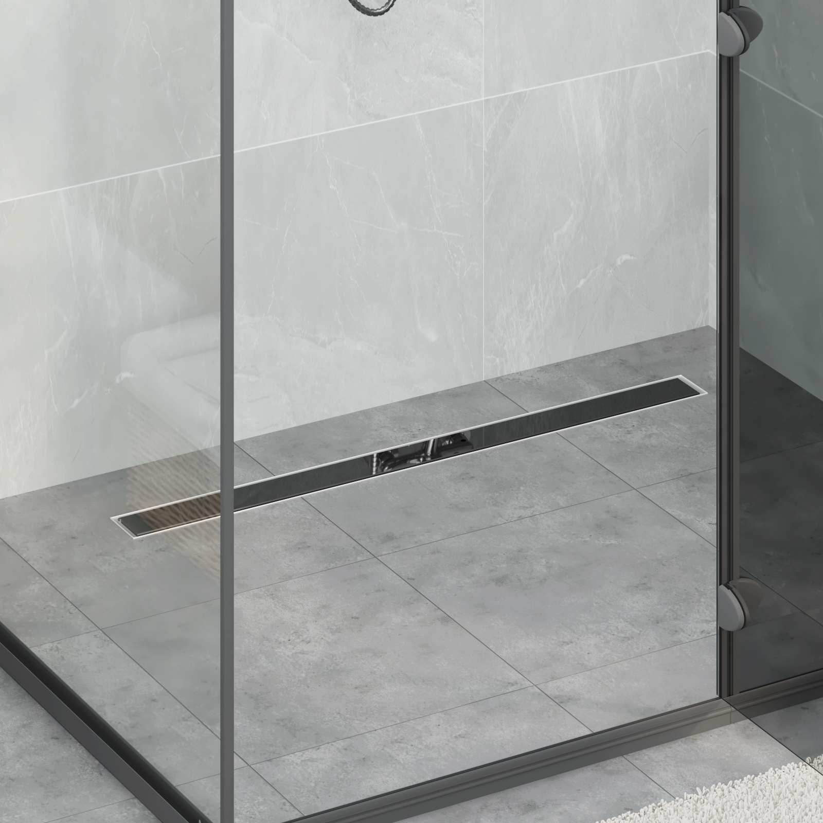 vidaXL Shower Drain Glass Cover with 360° Siphon Black 90 cm 1