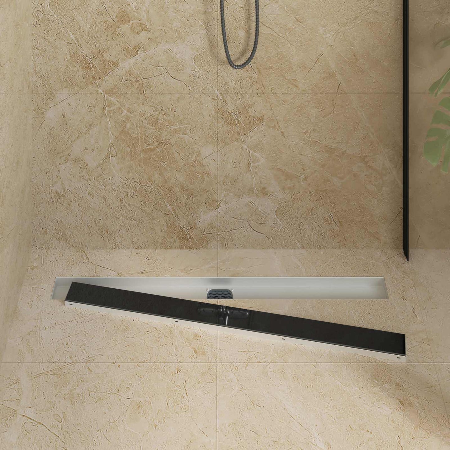 vidaXL Shower Drain Glass Cover with 360° Siphon Black 90 cm 3