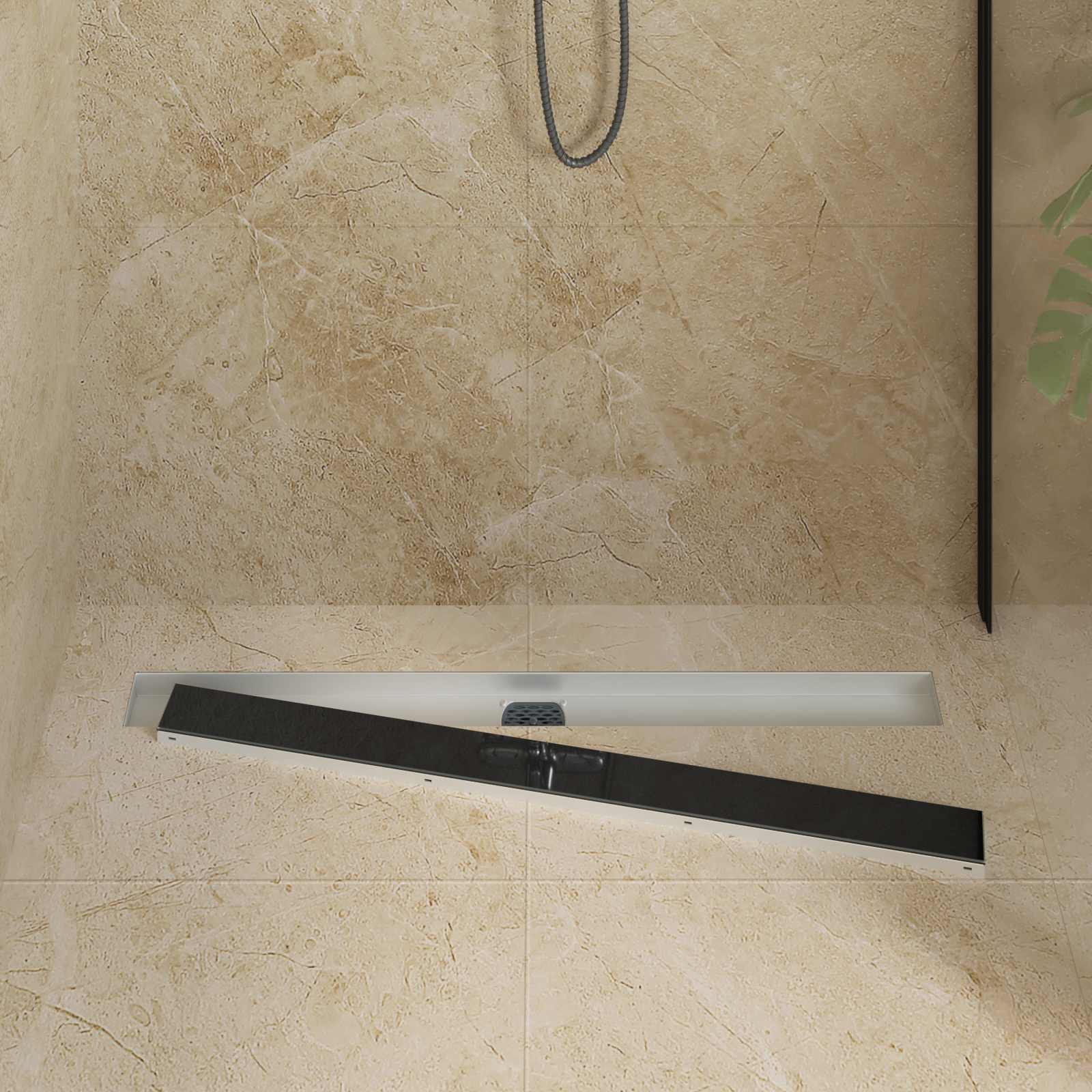 vidaXL Shower Drain Glass Cover with 360° Siphon Black 90 cm 3