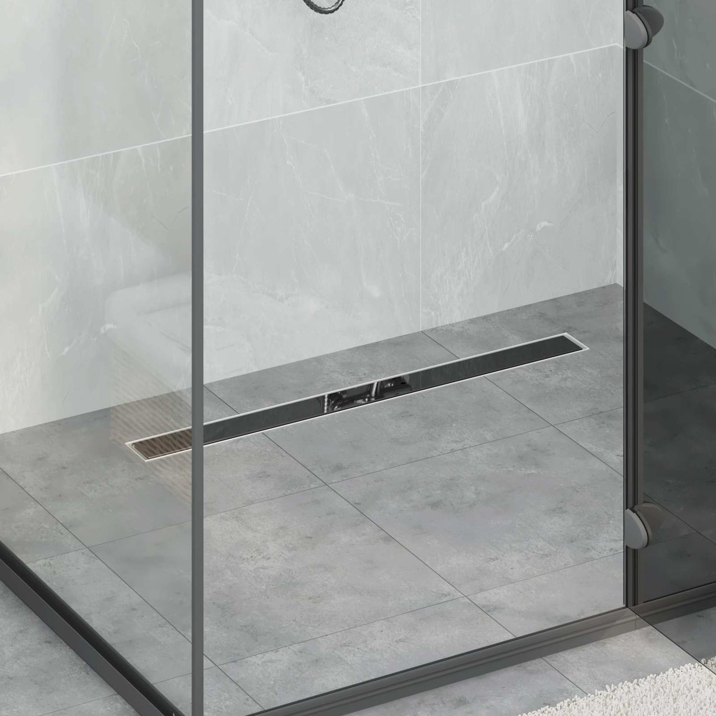 vidaXL Shower Drain Glass Cover with 360° Siphon Black 80 cm 1