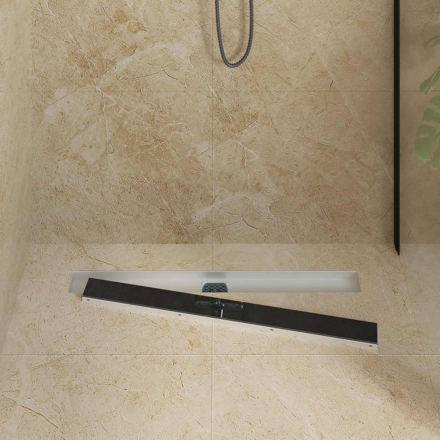 vidaXL Shower Drain Glass Cover with 360° Siphon Black 80 cm 3