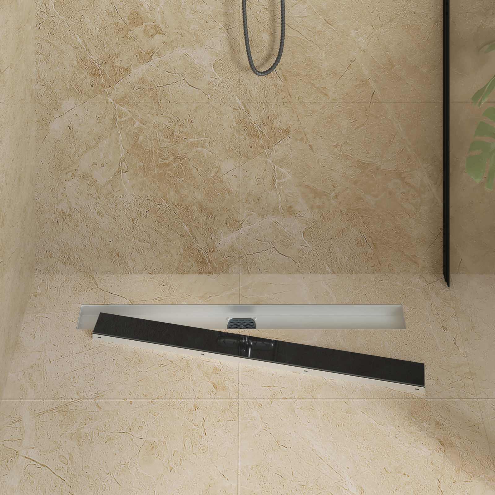 vidaXL Shower Drain Glass Cover with 360° Siphon Black 80 cm 3